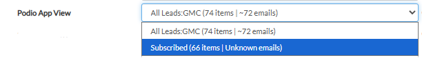Drop Down Selector of the Podio App View when sending from the Campaign Manager.